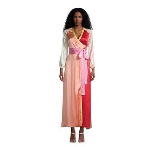 RHODE RESORT JAGGER SILK WRAP DRESS Gown Colorblock Maxi boho dopamine dress XS